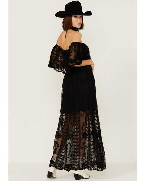 Wishlist Women's Off The Shoulder Black Lace Maxi Dress , Black, hi-res
