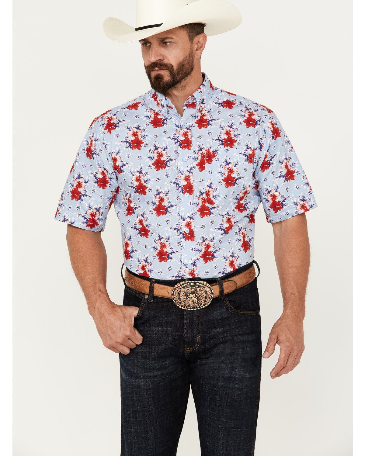 Cintura In Pelle Uomo ARIAT Floral Stamped – Marrone, Larghezza 3,8 Cm – Stile Western Con Fibbia Argentata Rimovibile - 2