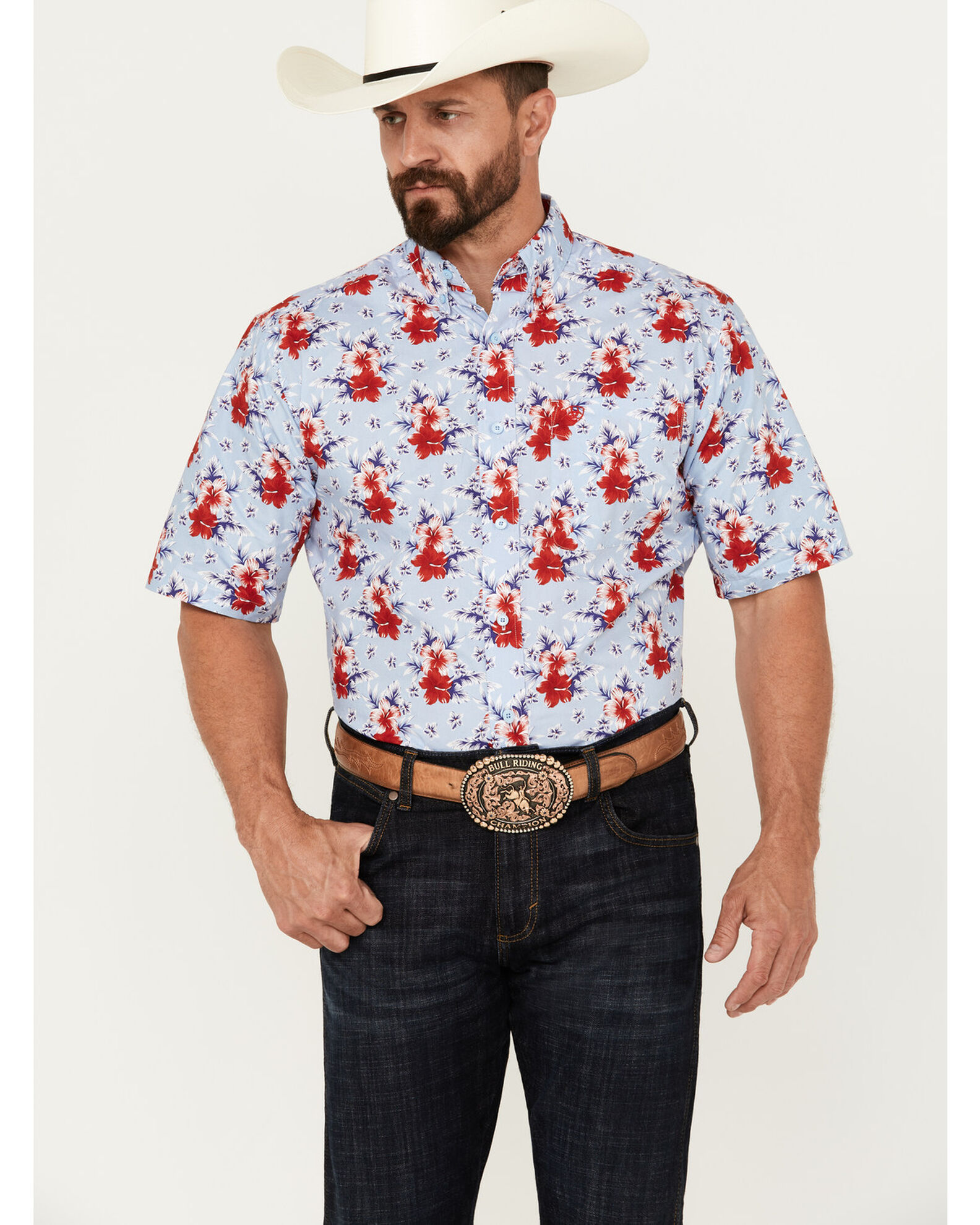 Ariat Men's Jeremiah Floral Print Button-Down Short Sleeve Western Shirt