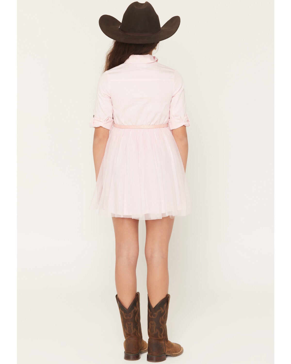 Image #4 - Sugar California Girls' Fringe Long Sleeve Button-Down Denim Tutu Dress, Blush, hi-res