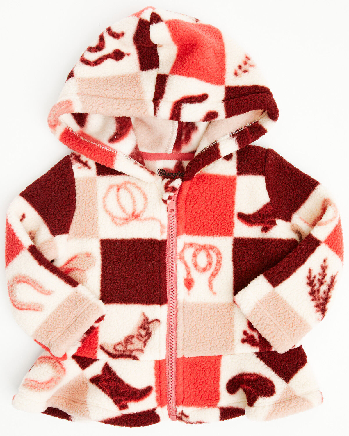 Image #1 - Wrangler Infant Girls' Conversation Print Sherpa Zip-Up Hooded Jacket, Pink, hi-res