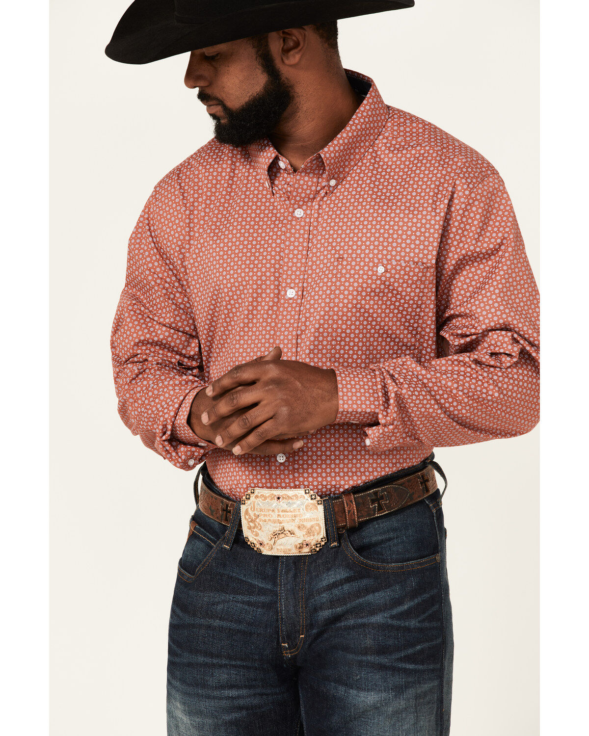 Image #3 - RANK 45® Men's Mash Up Floral Geo Print Long Sleeve Button-Down Western Shirt, Medium Red, hi-res
