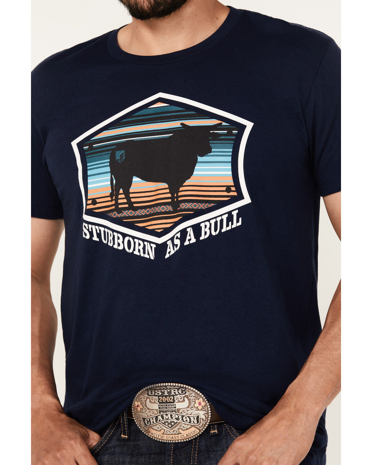Image #3 - RANK 45® Men's Stubborn As A Bull Short Sleeve Graphic T-Shirt, Dark Blue, hi-res