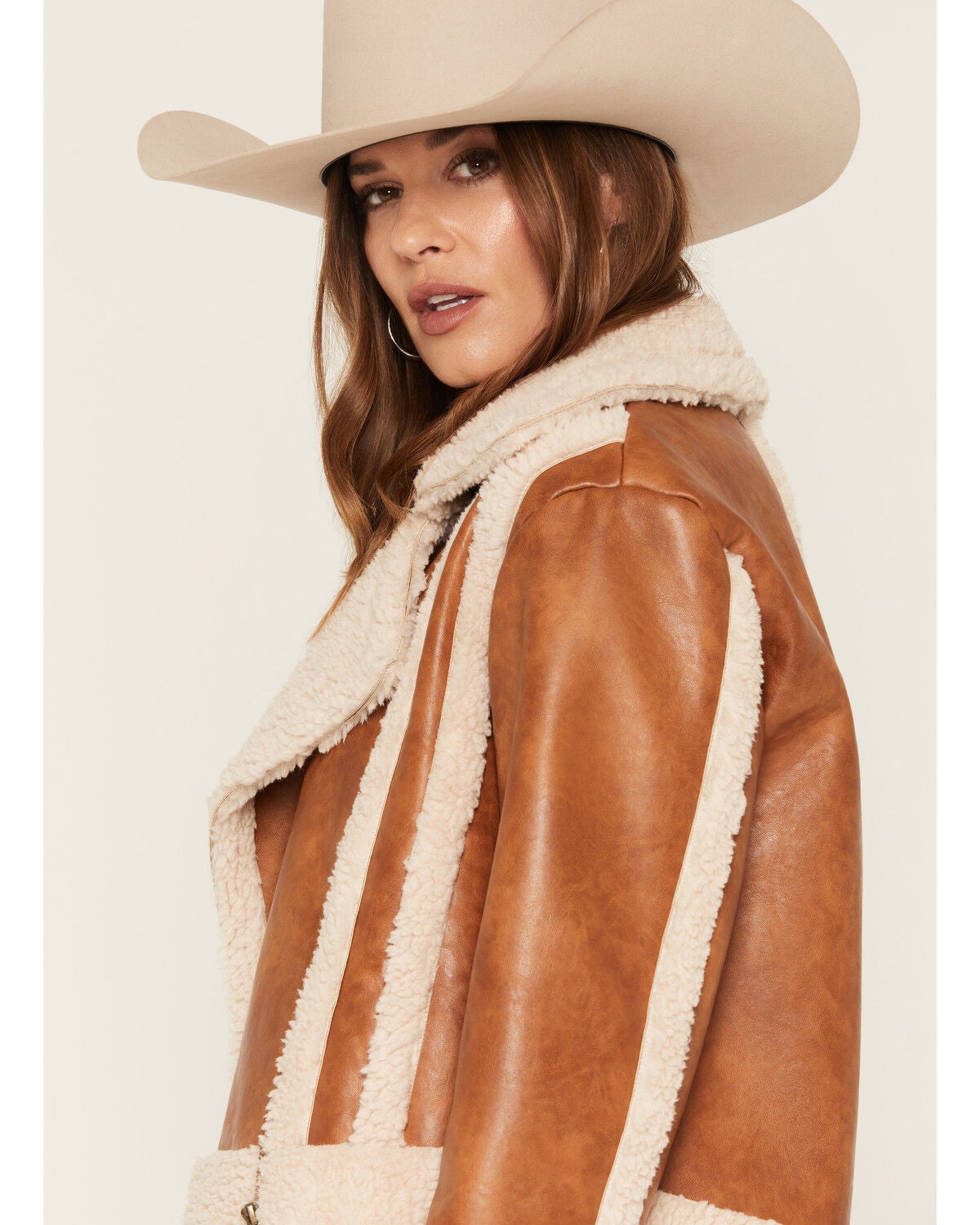 Image #2 - Show Me Your Mumu Women's Laurel Canyon Sherpa Faux Leather Jacket, Cognac, hi-res