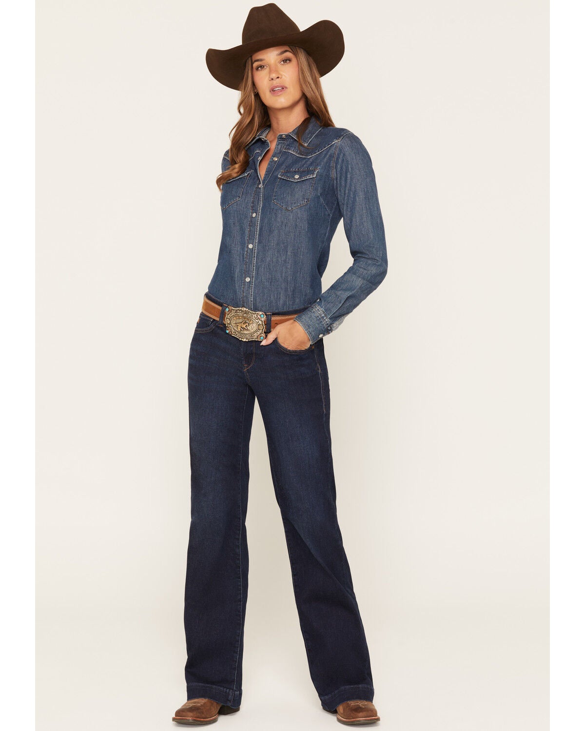 Image #1 - Ariat Women's Vilma Dark Wash Revel Perfect Rise Trouser Ultrastretch Denim Jeans, Dark Wash, hi-res
