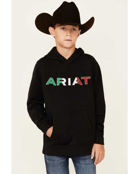 Ariat Boys' Mexico Flag Graphic Hooded Sweatshirt , Black, hi-res