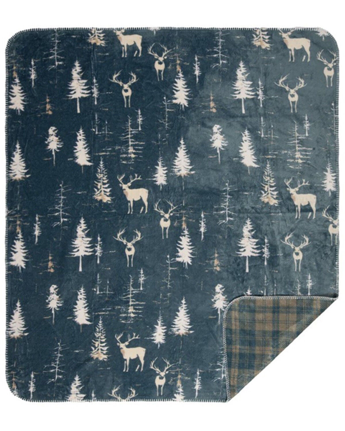 Image #2 - Carstens Home Deer Stand Reversible Plush Throw Blanket, Green, hi-res