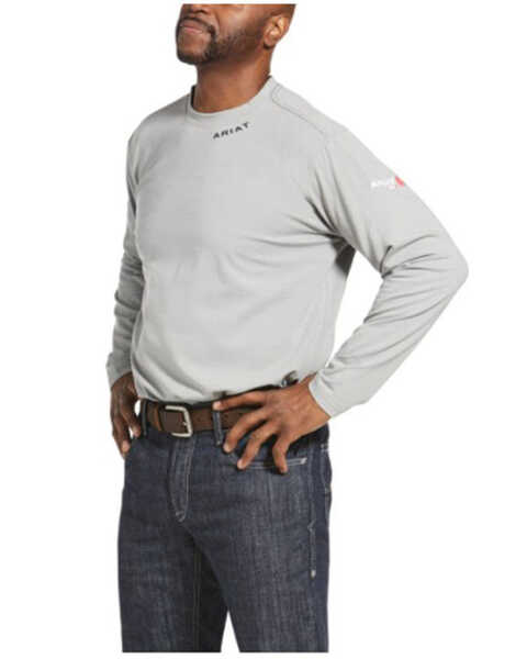 Image #1 - Ariat Men's FR Baselayer Long Sleeve Work T-Shirt , Silver, hi-res