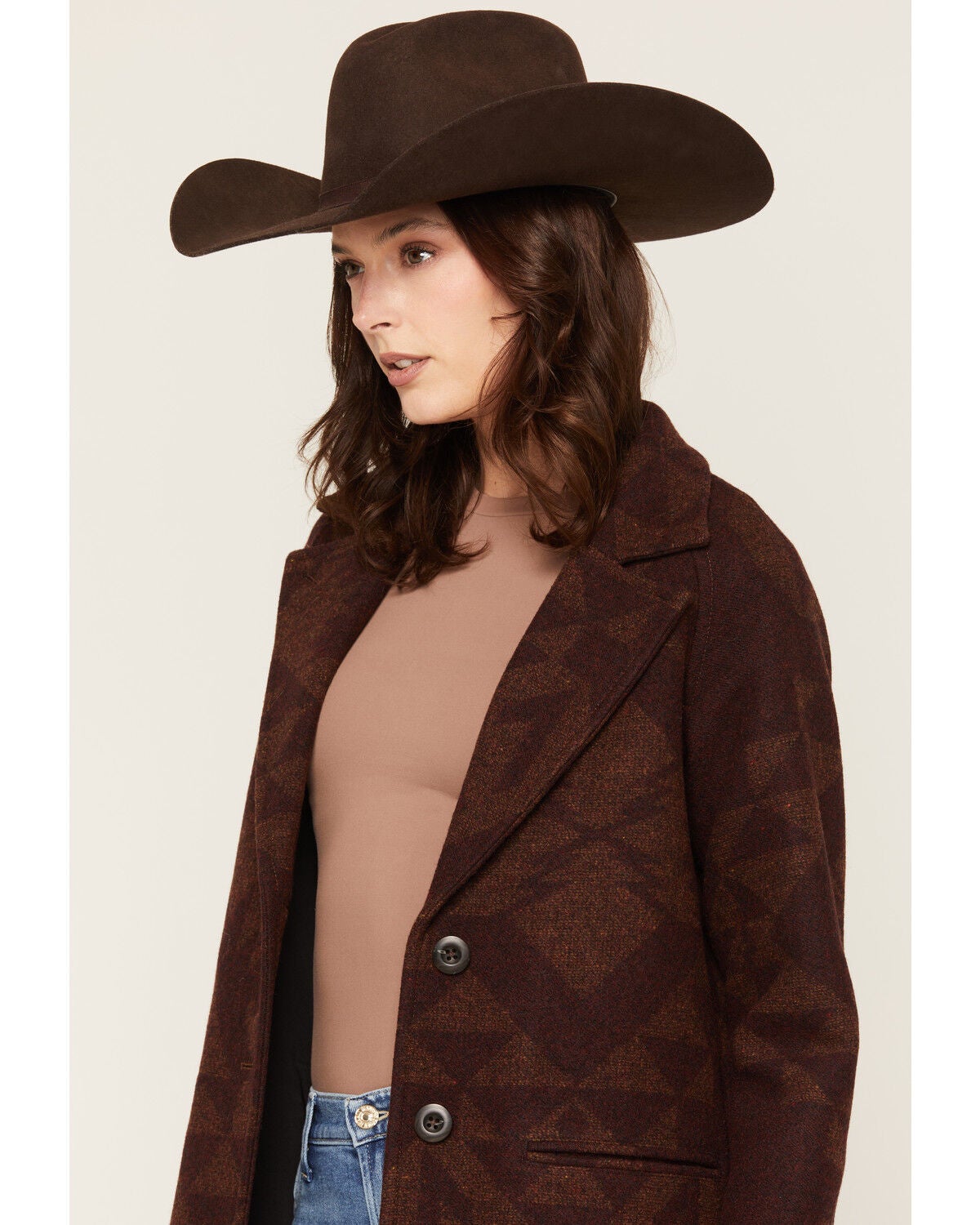 Image #2 - Pendleton Women's Geo Print Button-Down Wool Coat, Red, hi-res