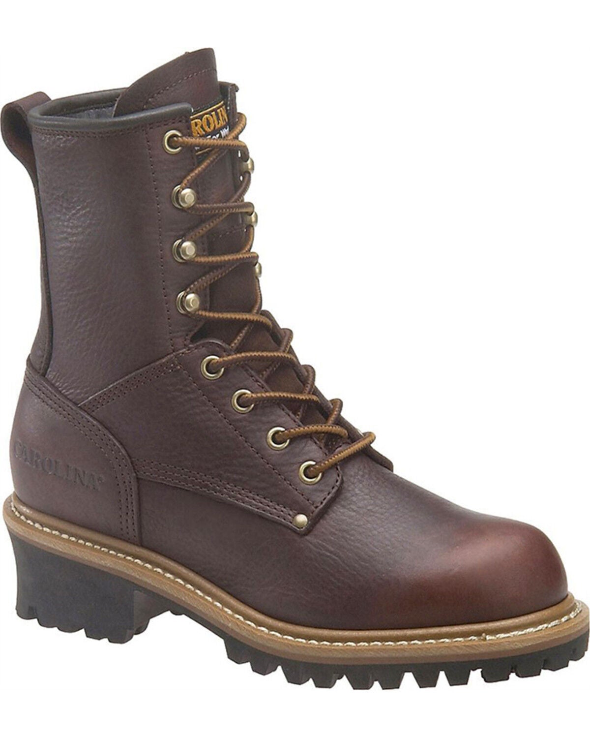 Carolina Women's Elm 8" EH Logger Boots - Round Toe, Dark Brown, hi-res