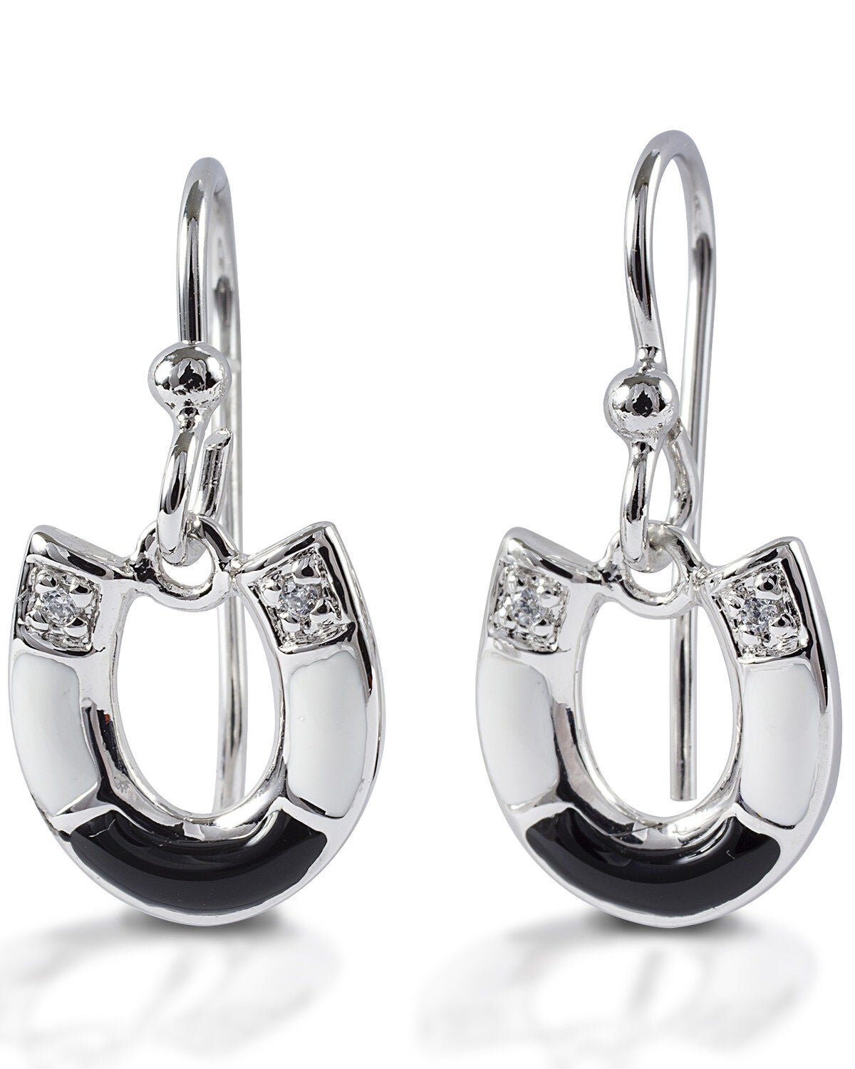 Kelly Herd Women's Black & White Horseshoe Earrings, Silver, hi-res