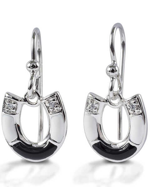 Kelly Herd Women's Black & White Horseshoe Earrings , Silver, hi-res