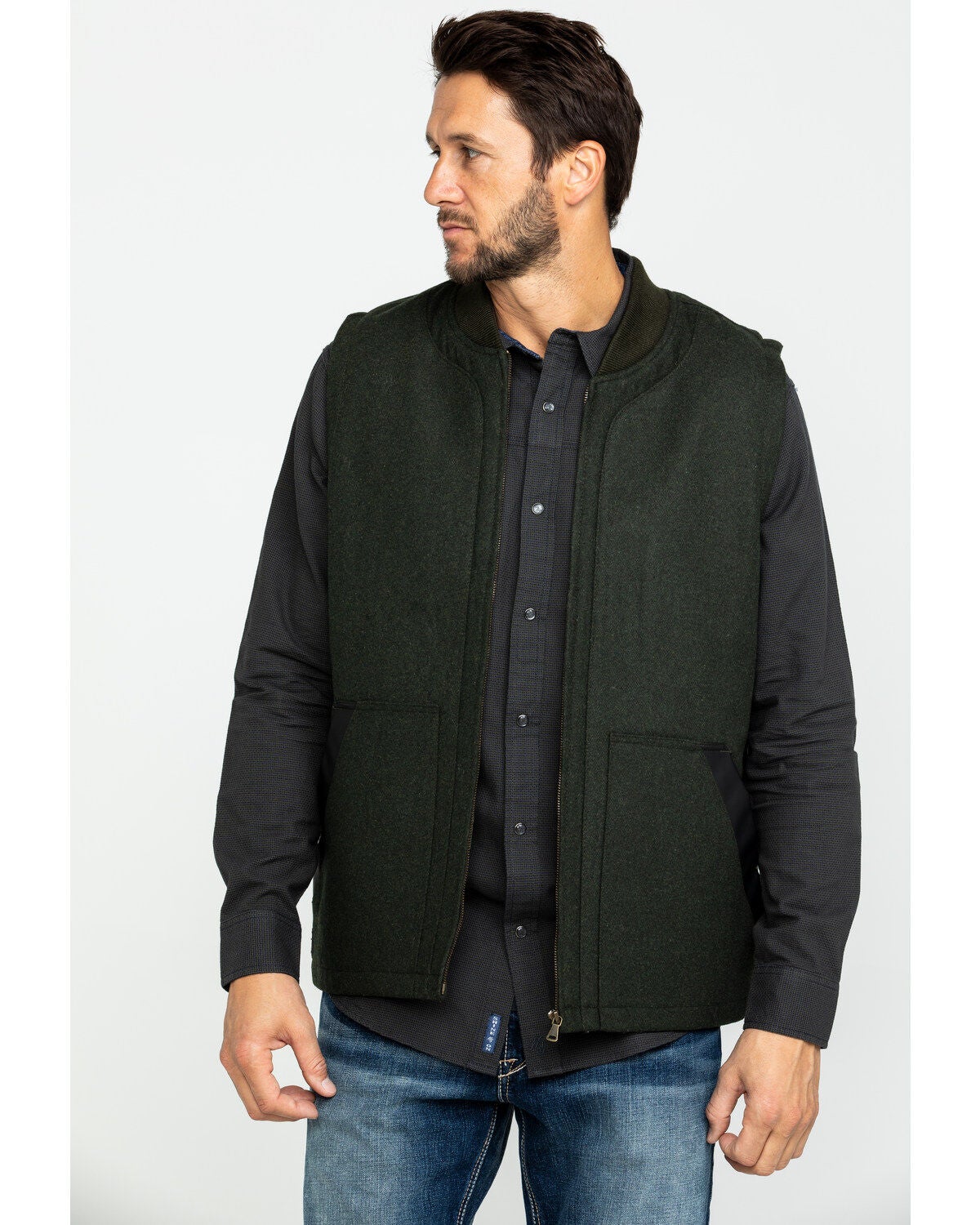 Cody James Men's Grover Wool Blend Leather Pocket Vest, Olive, hi-res