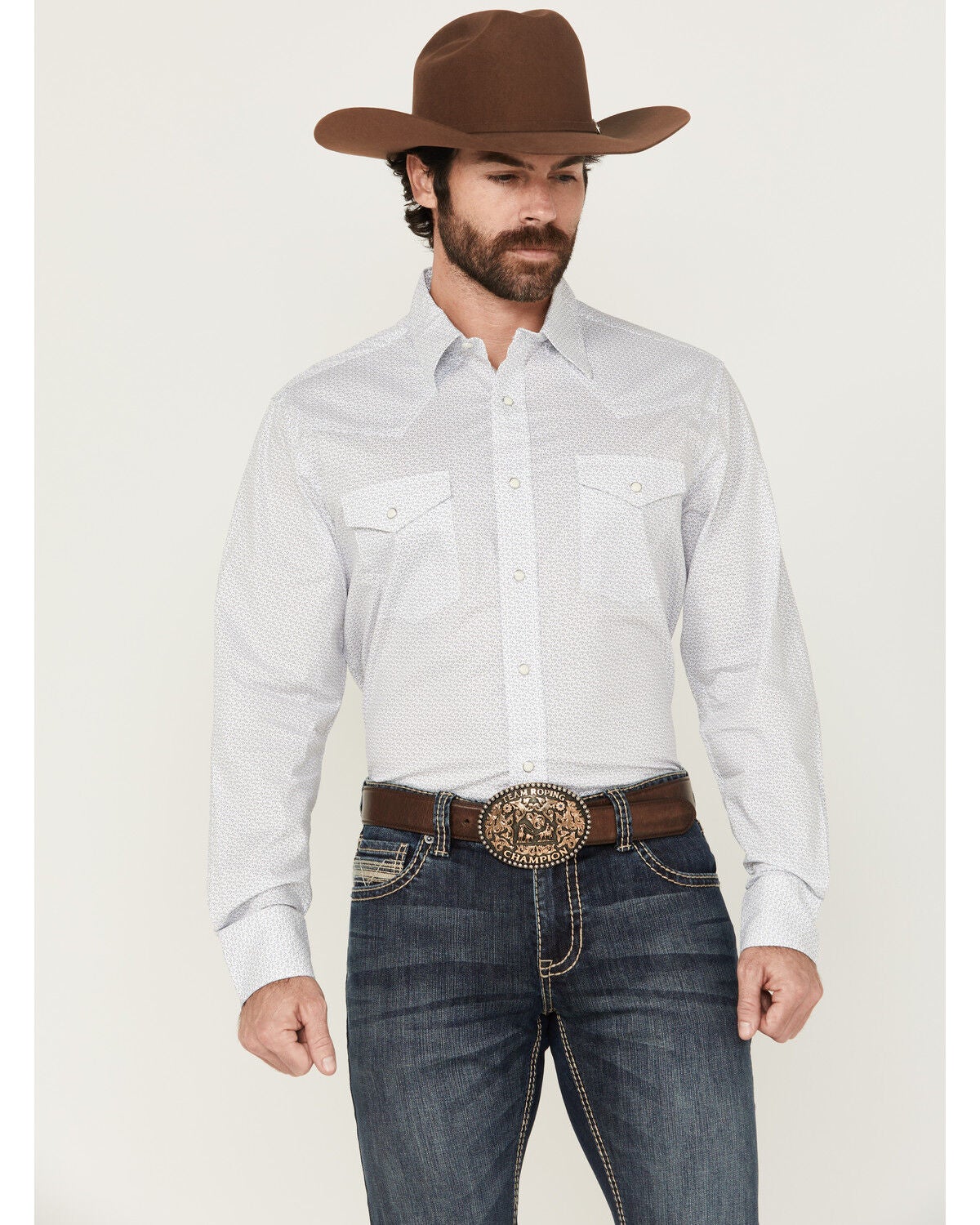 Wrangler Men's 20x Geo Print Long Sleeve Snap Stretch Western Shirt, White, hi-res