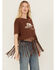 Image #2 - Miss Me Women's Hat Short Sleeve Fringe Graphic Tee , Chocolate, hi-res