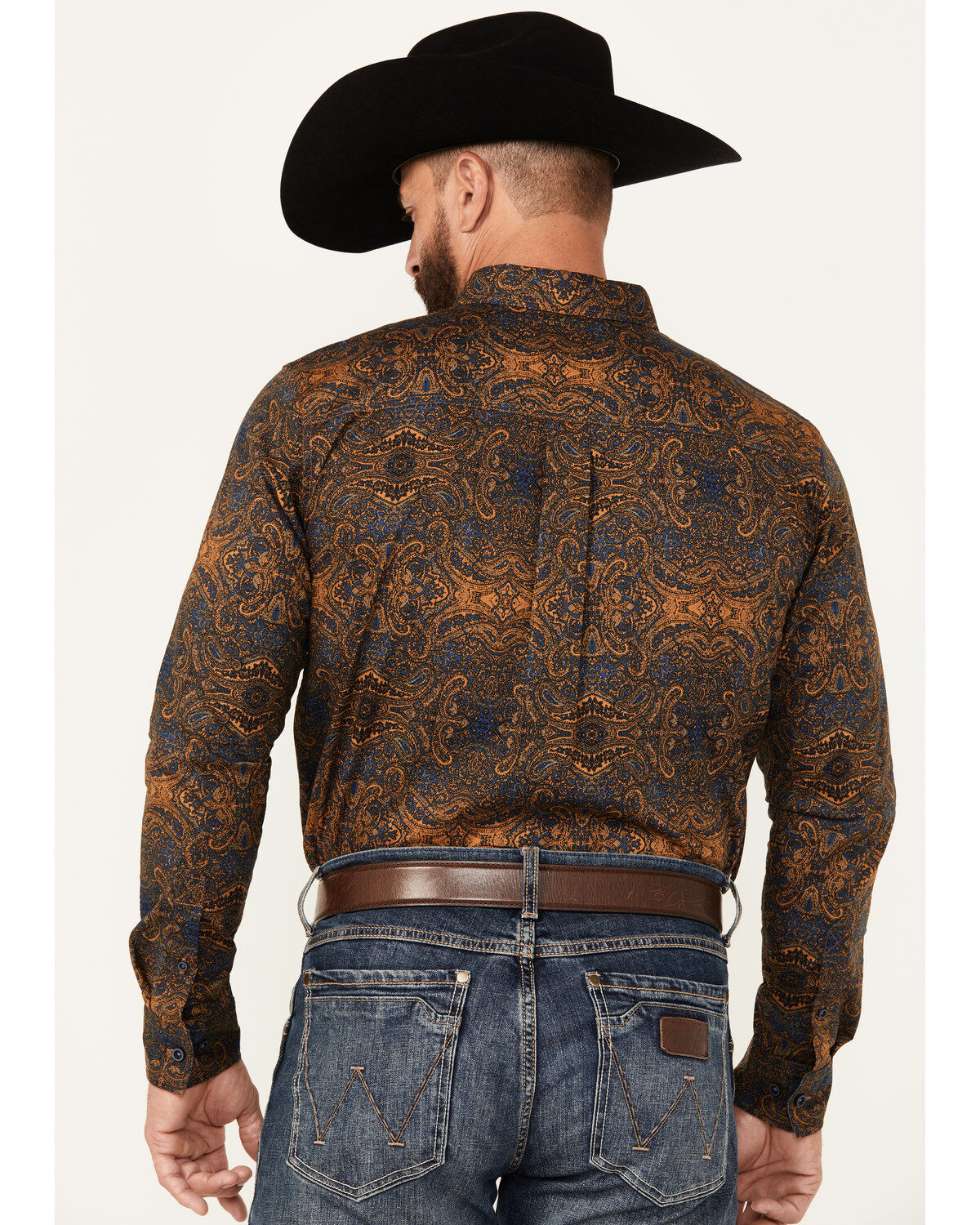 Image #4 - Cody James Men's Winding Roads Paisley Print Long Sleeve Button-Down Stretch Western Shirt, Chocolate, hi-res