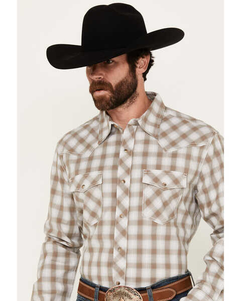 Wrangler 20X Men's Plaid Print Long Sleeve Snap Western Shirt, Sand, hi-res