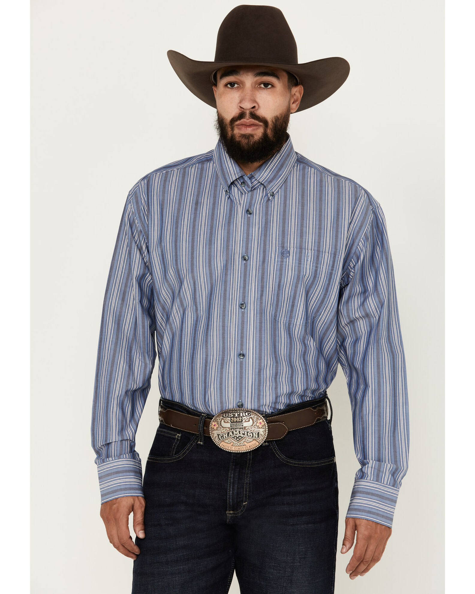 George Strait by Wrangler Men's Striped Long Sleeve Button-Down Western Shirt