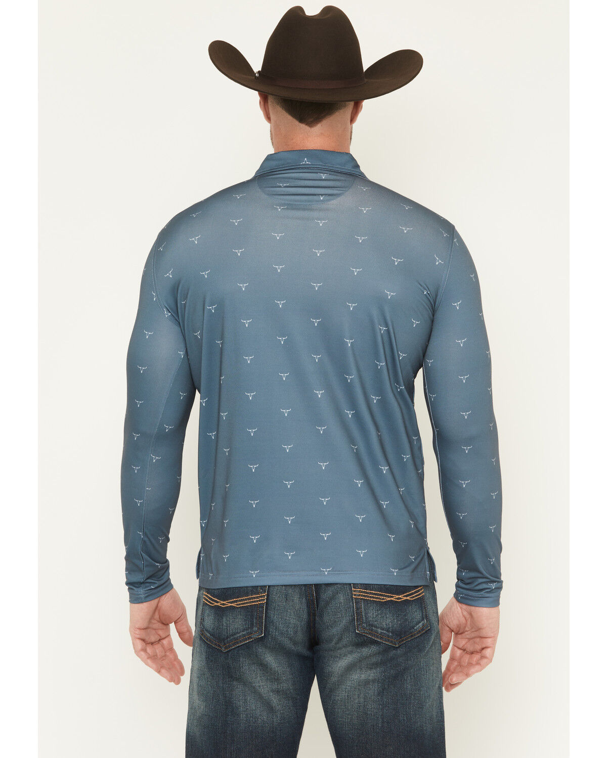 Image #4 - Cowboy Hardware Men's Steerhead Print Long Sleeve Snap Polo, Slate, hi-res