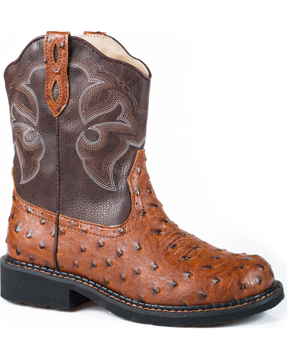 Roper Women's Chunk Faux Ostrich Western Boots, Tan, hi-res