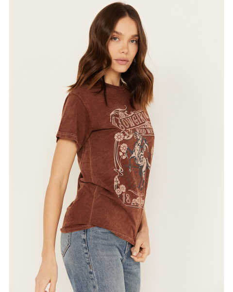 Image #2 - Youth in Revolt Women's Cowgirl Wild West Short Sleeve Graphic Tee, Brown, hi-res