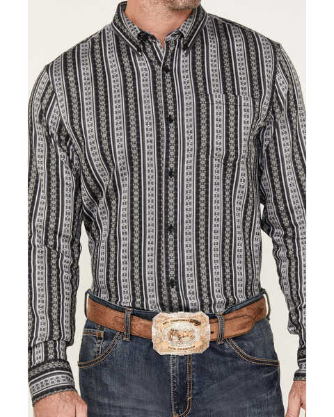 Cody James Men's Wiltern Striped Long Sleeve Button-Down Stretch Western Shirt, Grey, hi-res