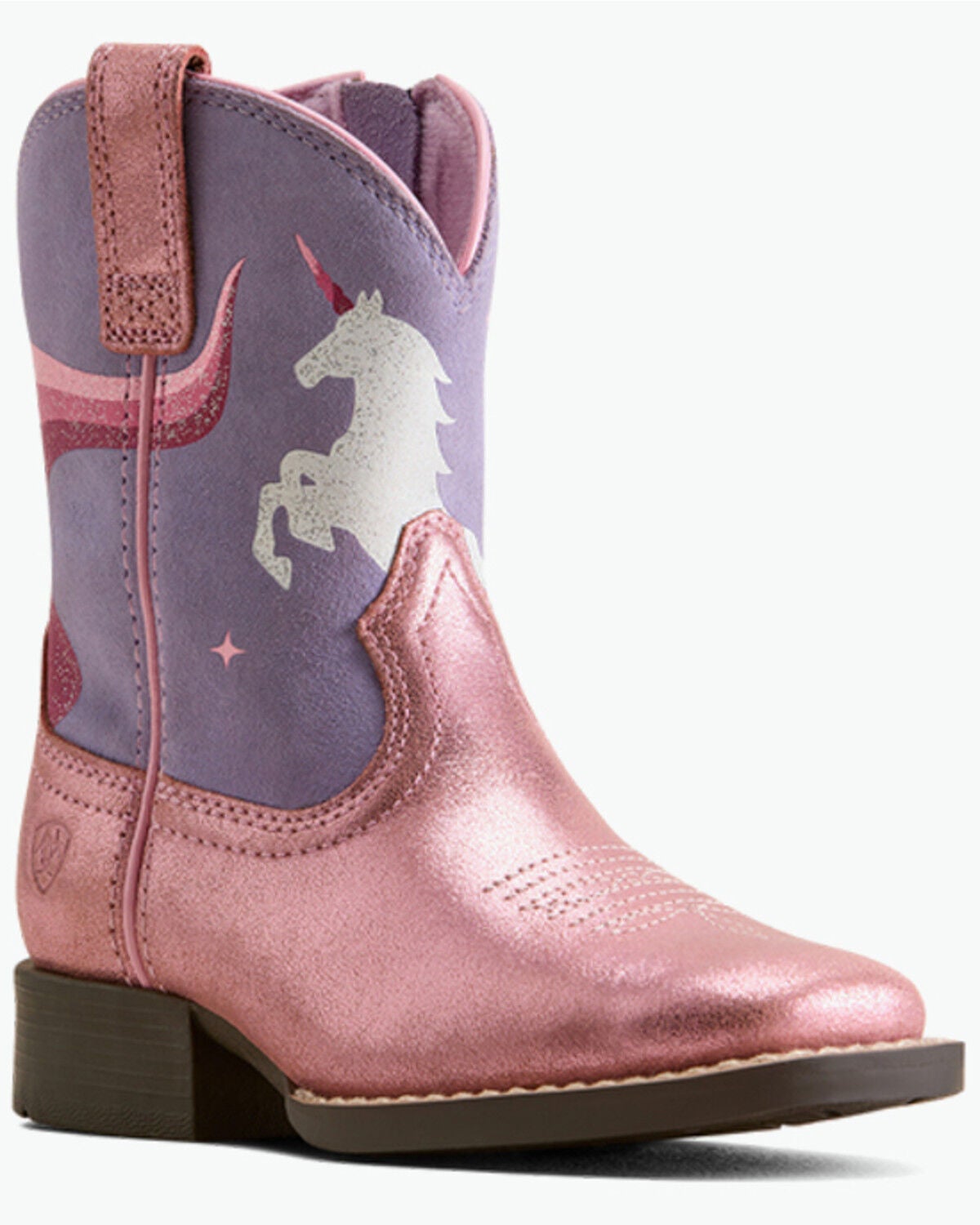 Image #1 - Ariat Girls' Unicorn Magic Metallic Western Boots - Broad Square Toe, Pink, hi-res