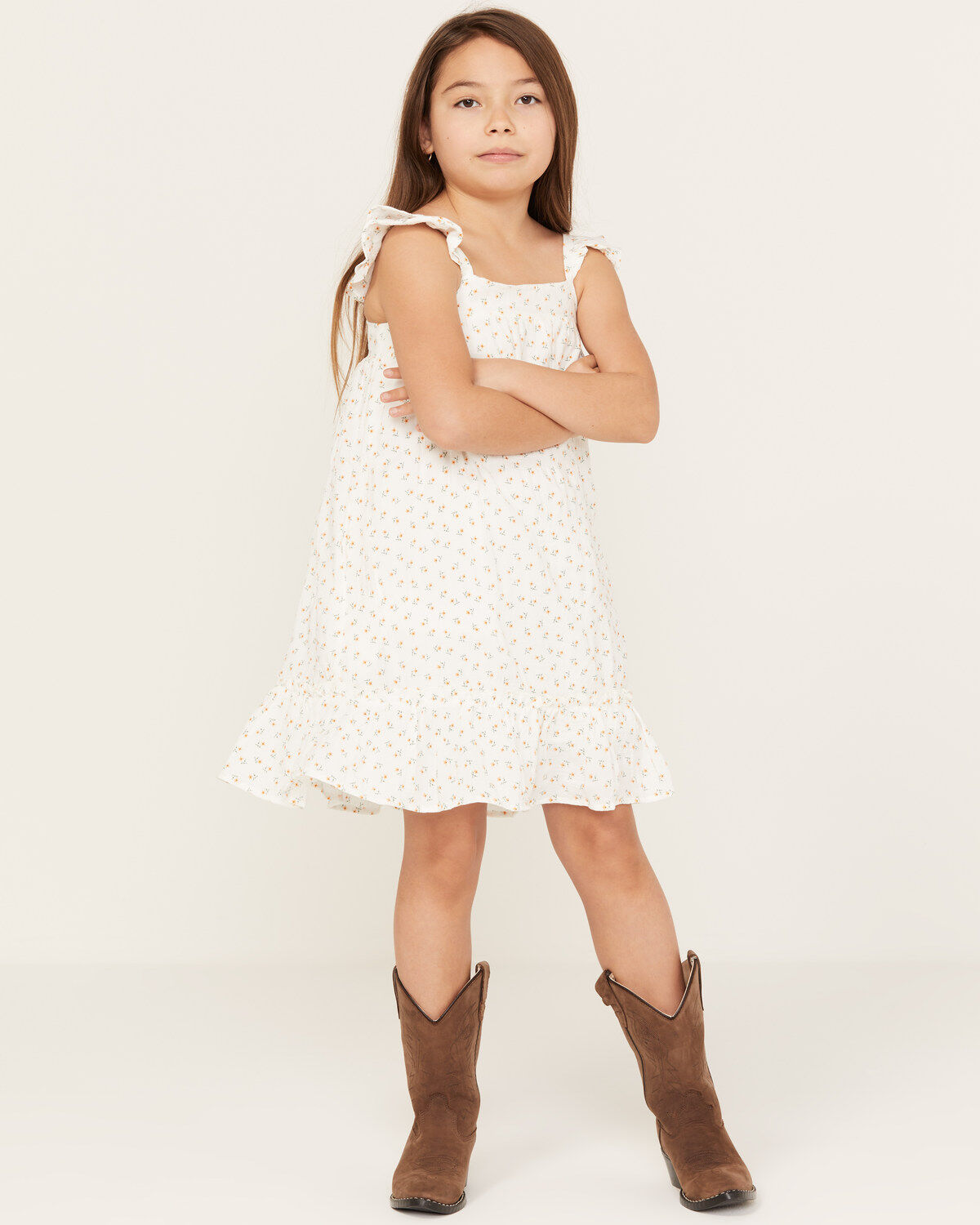 Image #1 - Hayden Girls' Ditsy Floral Print Sleeveless Shift Mini Dress, White, hi-res