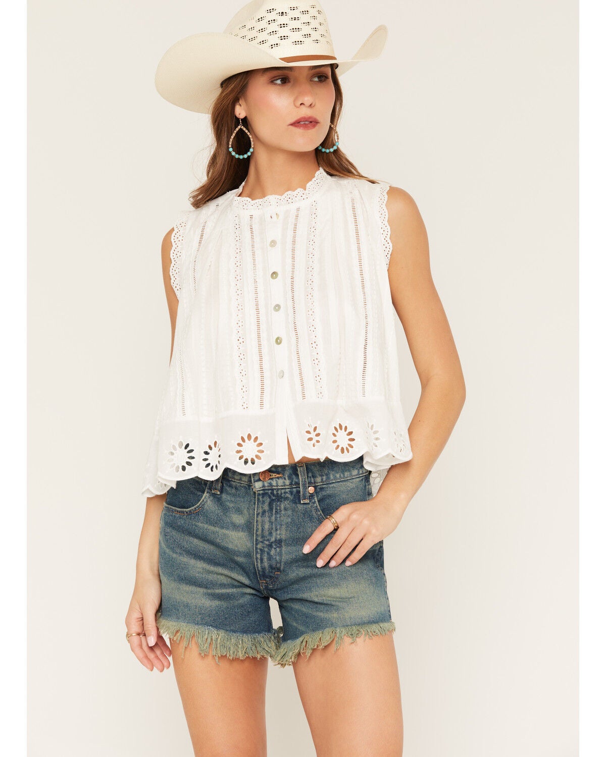 By Together Women's Sleeveless Button-Down Blouse, Off White, hi-res