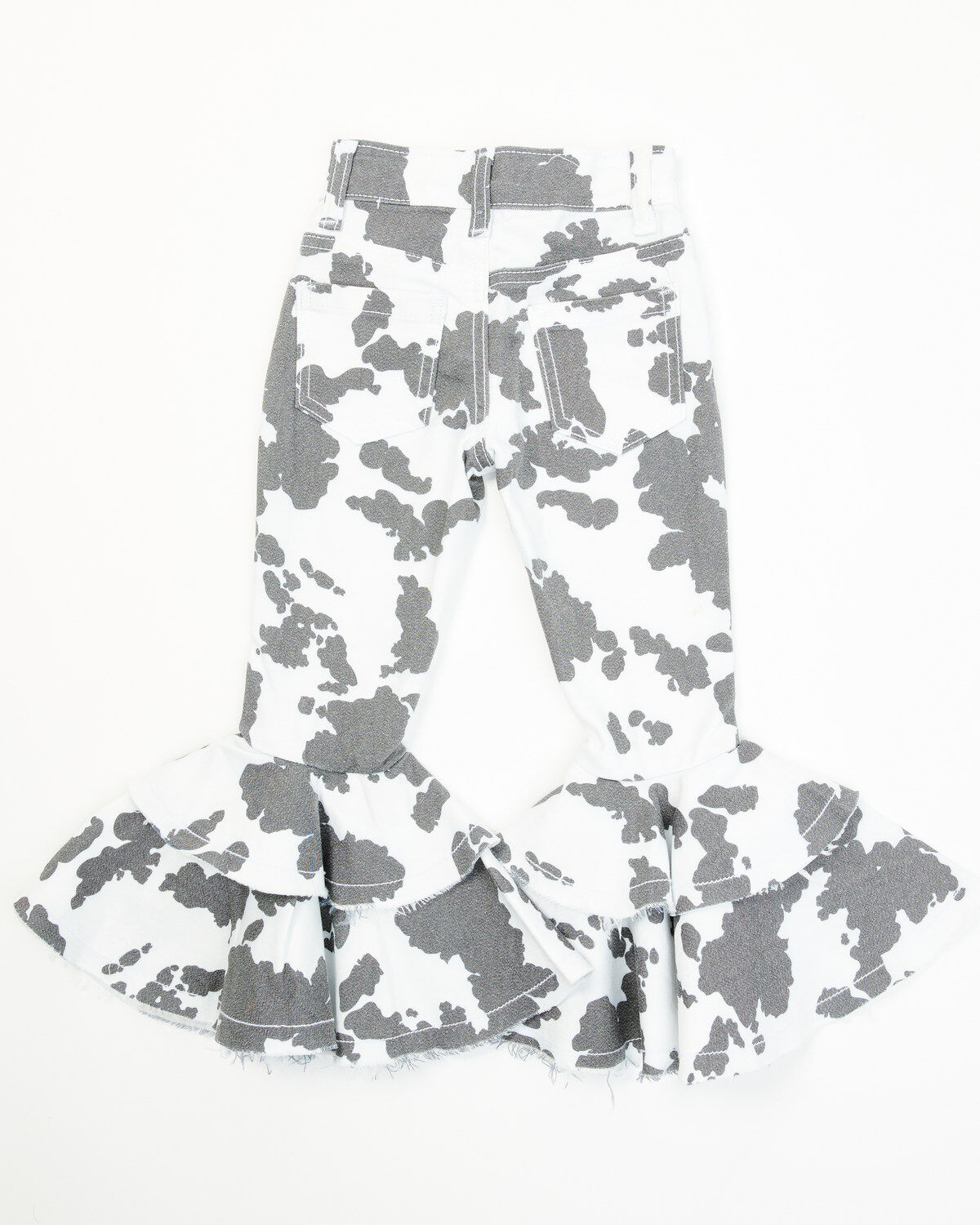 Image #4 - Cowgirl Hardware Toddler Girls' Cow Print Double Ruffle Stretch Denim Jeans, Black/white, hi-res