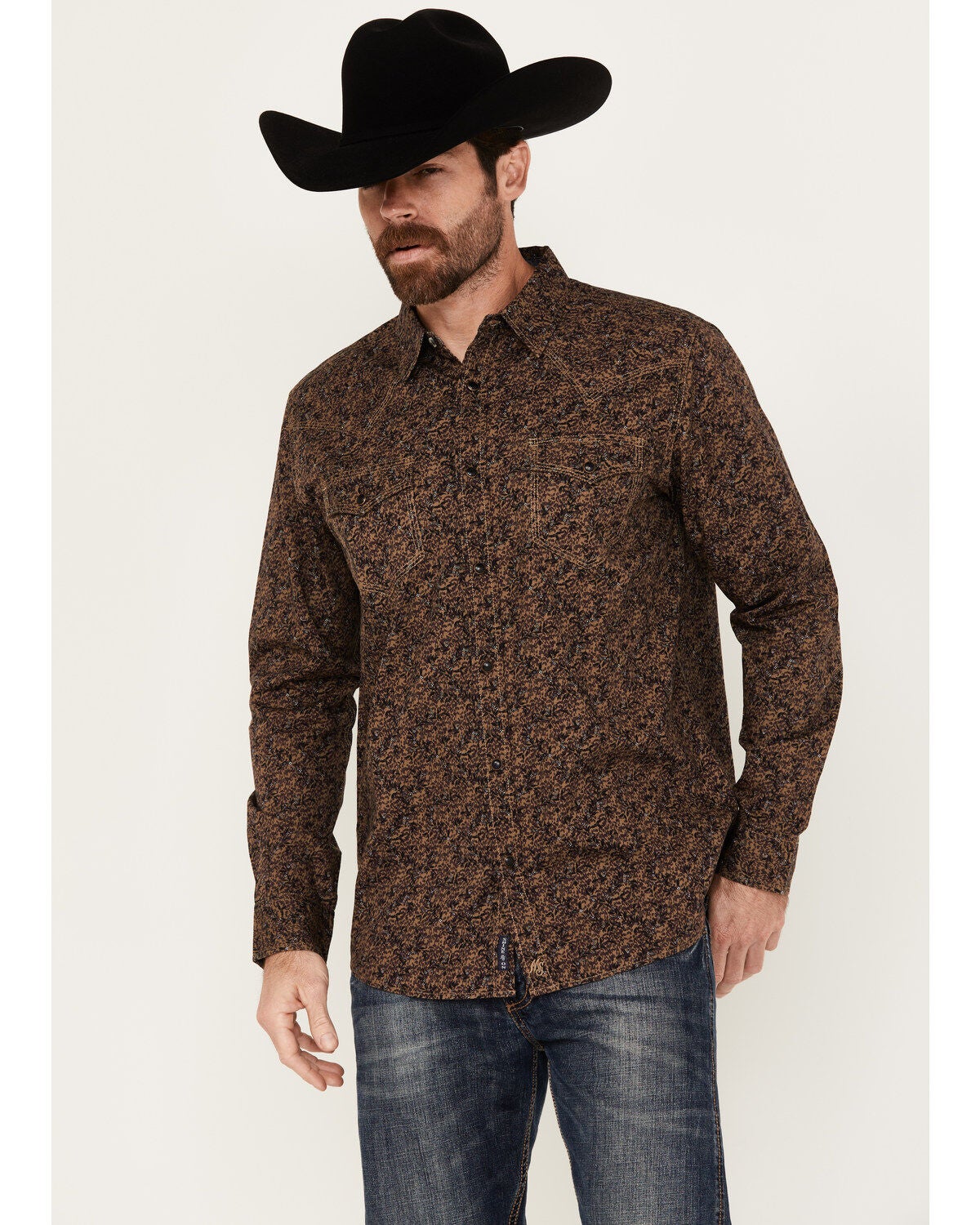 Moonshine Spirit&reg; Men's Meadow Floral Print Long Sleeve Snap Western Shirt, Tan, hi-res