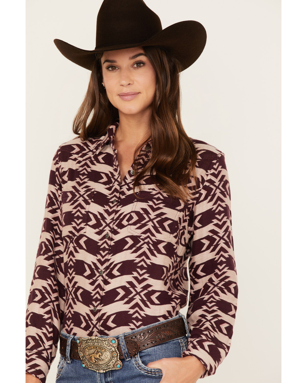 Image #2 - Ariat Women's Billie Jean Southwestern Jacquard Print Long Sleeve Button-Down Shirt, Purple, hi-res