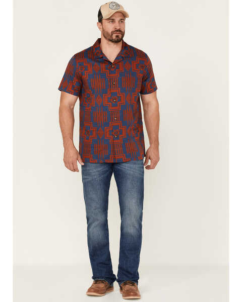 Pendleton Men's Hula Girl Tropical Print Short Sleeve Button-Down Western Shirt , Red, hi-res