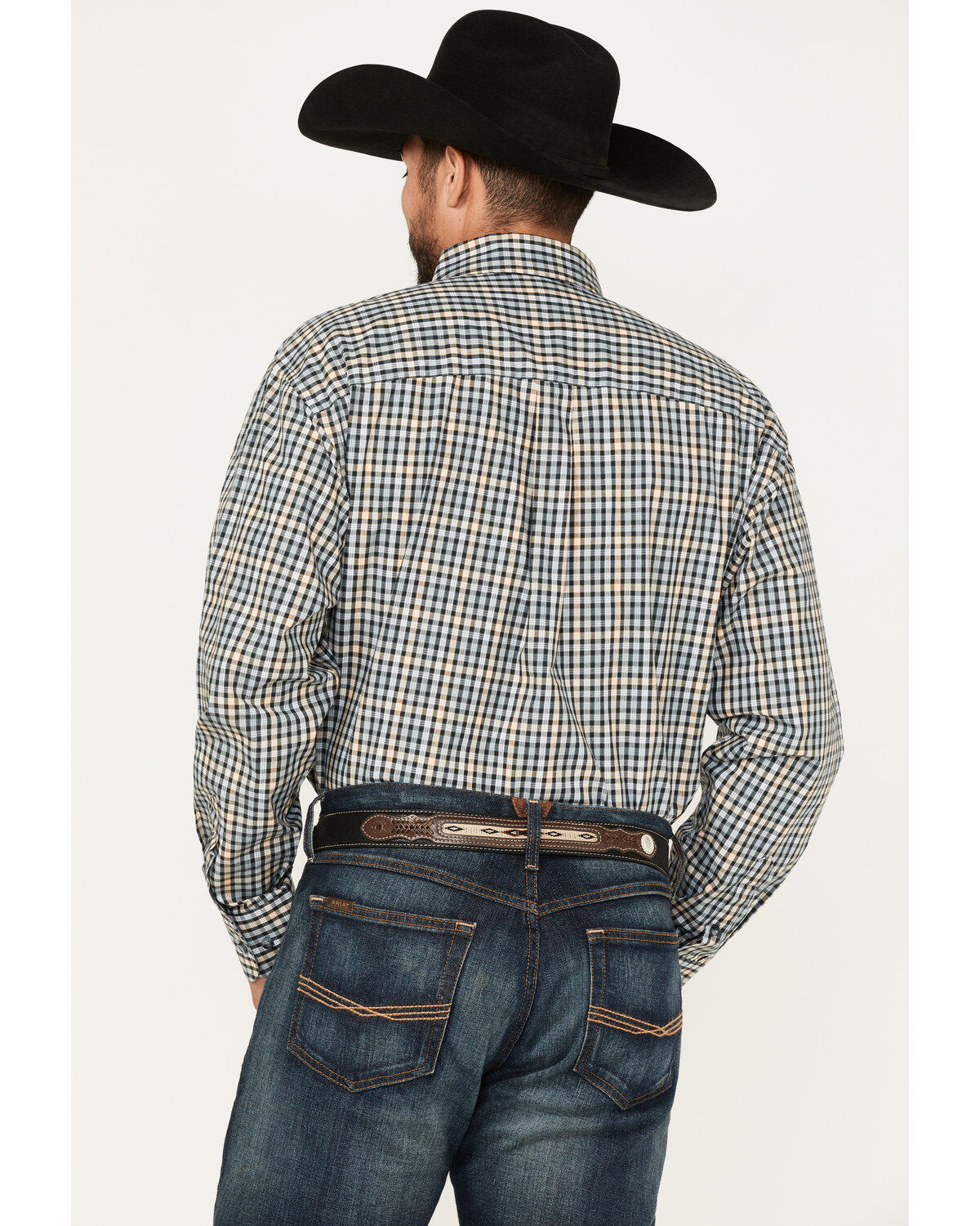 Image #4 - George Strait By Wrangler Men's Plaid Print Button Down Shirt, Navy, hi-res