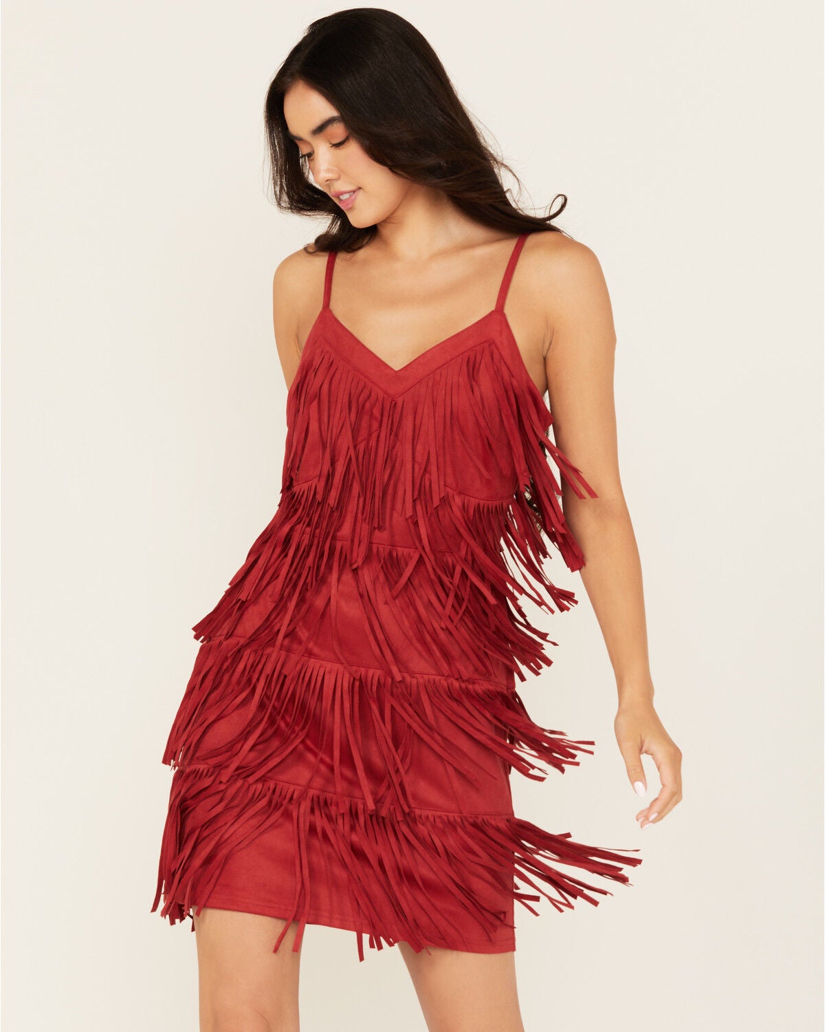 Idyllwind Women's Brixworth Fringe Faux Suede Mini Dress, Wine, hi-res