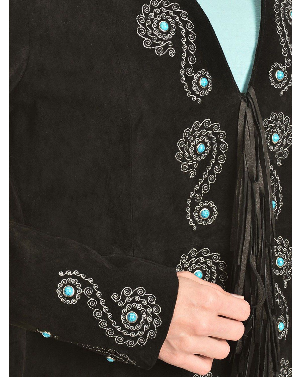 Image #4 - Scully Women's Embroidered Fringe Long Suede Leather Jacket, , hi-res