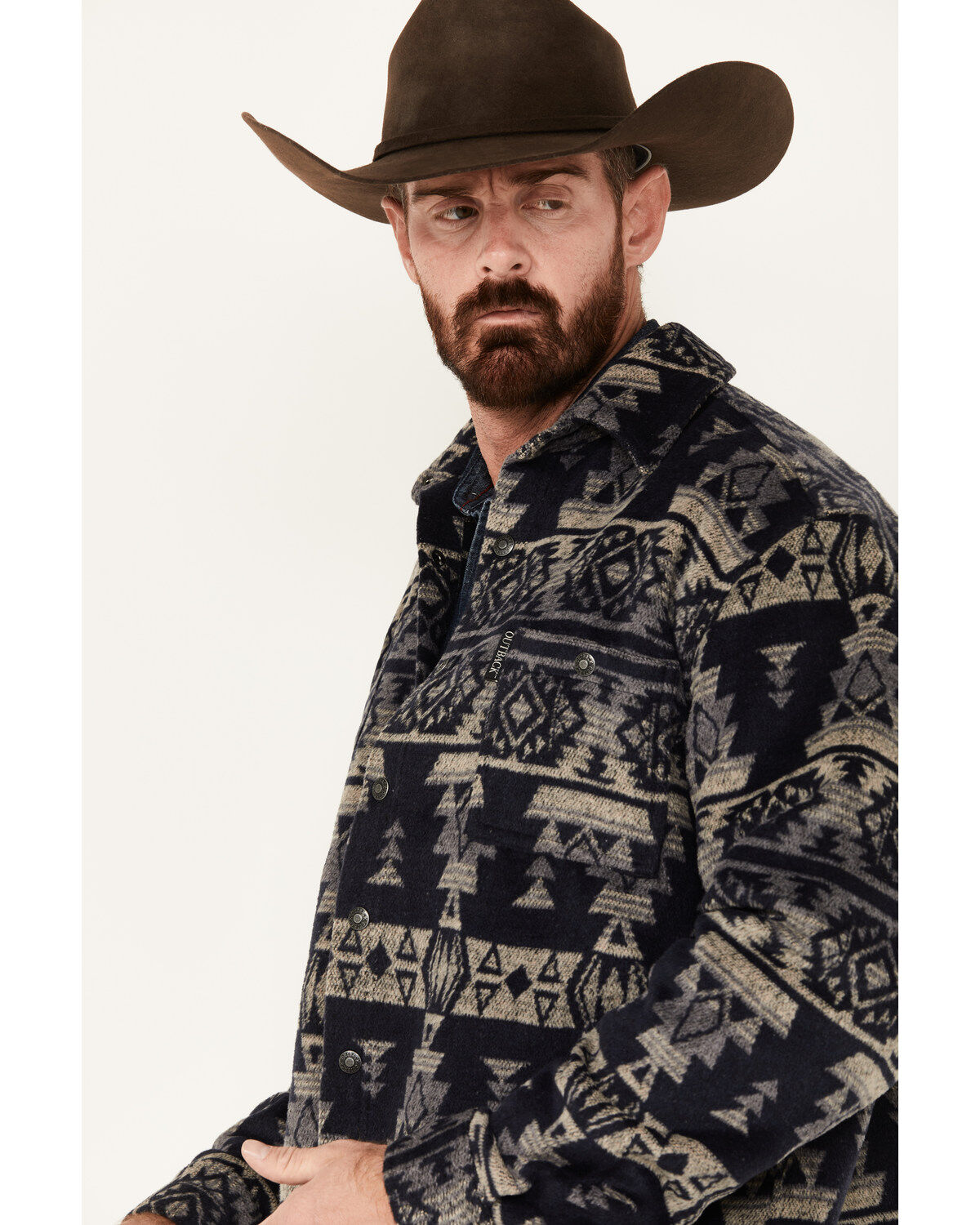 Image #2 - Outback Trading Co Men's Hudson Southwestern Print Snap Jacket, Grey, hi-res