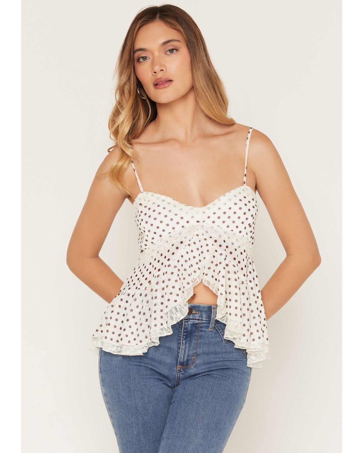 Image #1 - Wild Moss Women's Polka Dot Mesh Tank, Ivory, hi-res