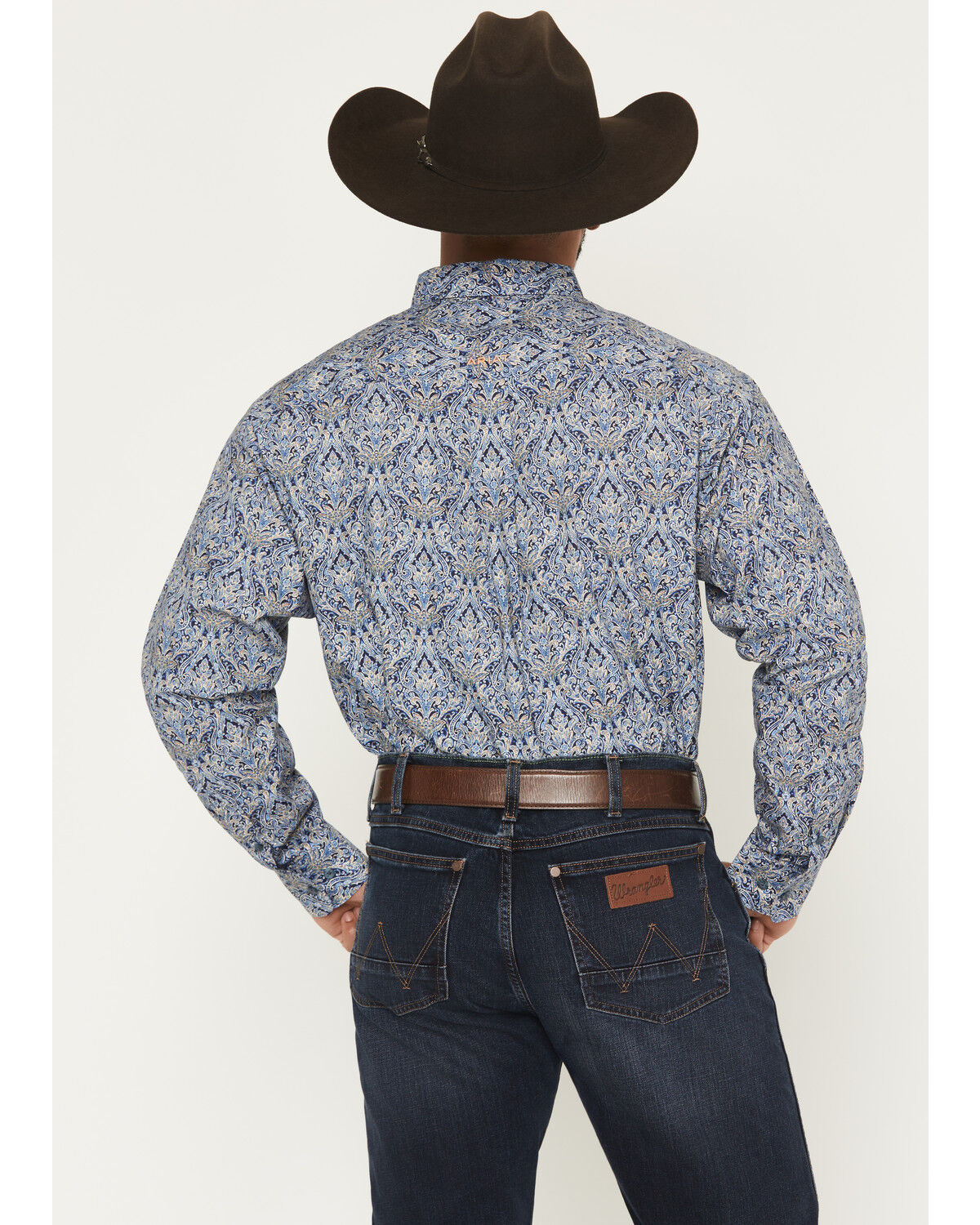 Image #4 - Ariat Men's Stoney Paisley Print Long Sleeve Button-Down Western Shirt, Blue, hi-res