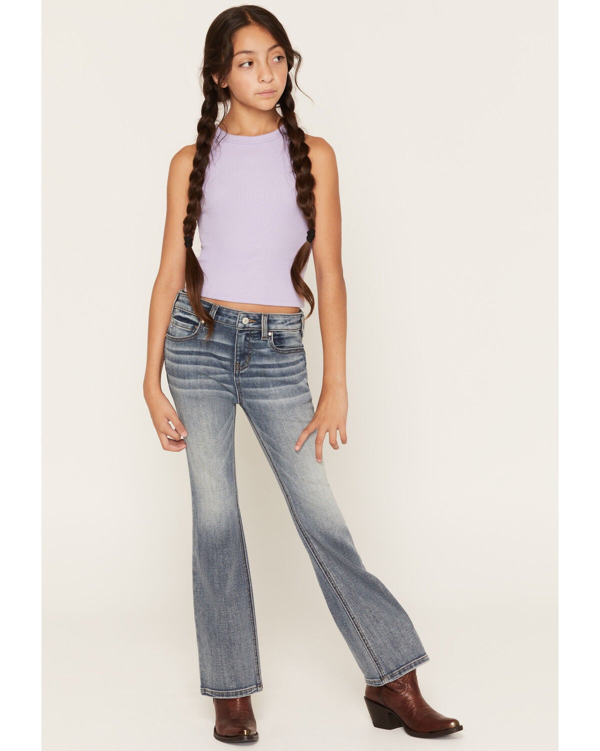 Image #3 - Shyanne Girls' Shay Medium Wash Southwestern Pocket Bootcut Stretch Denim Jeans, Medium Wash, hi-res