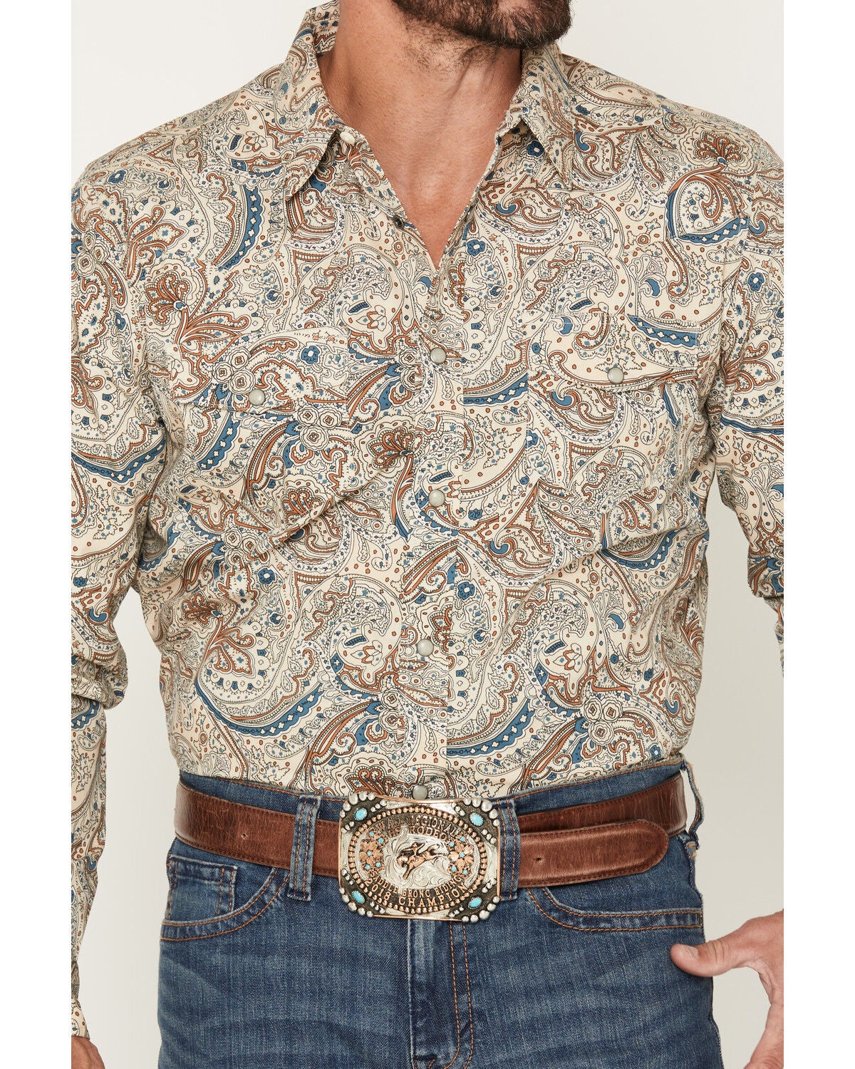 Image #3 - Gibson Trading Co Men's No Vacancy Paisley Print Long Sleeve Snap Western Shirt, Cream, hi-res