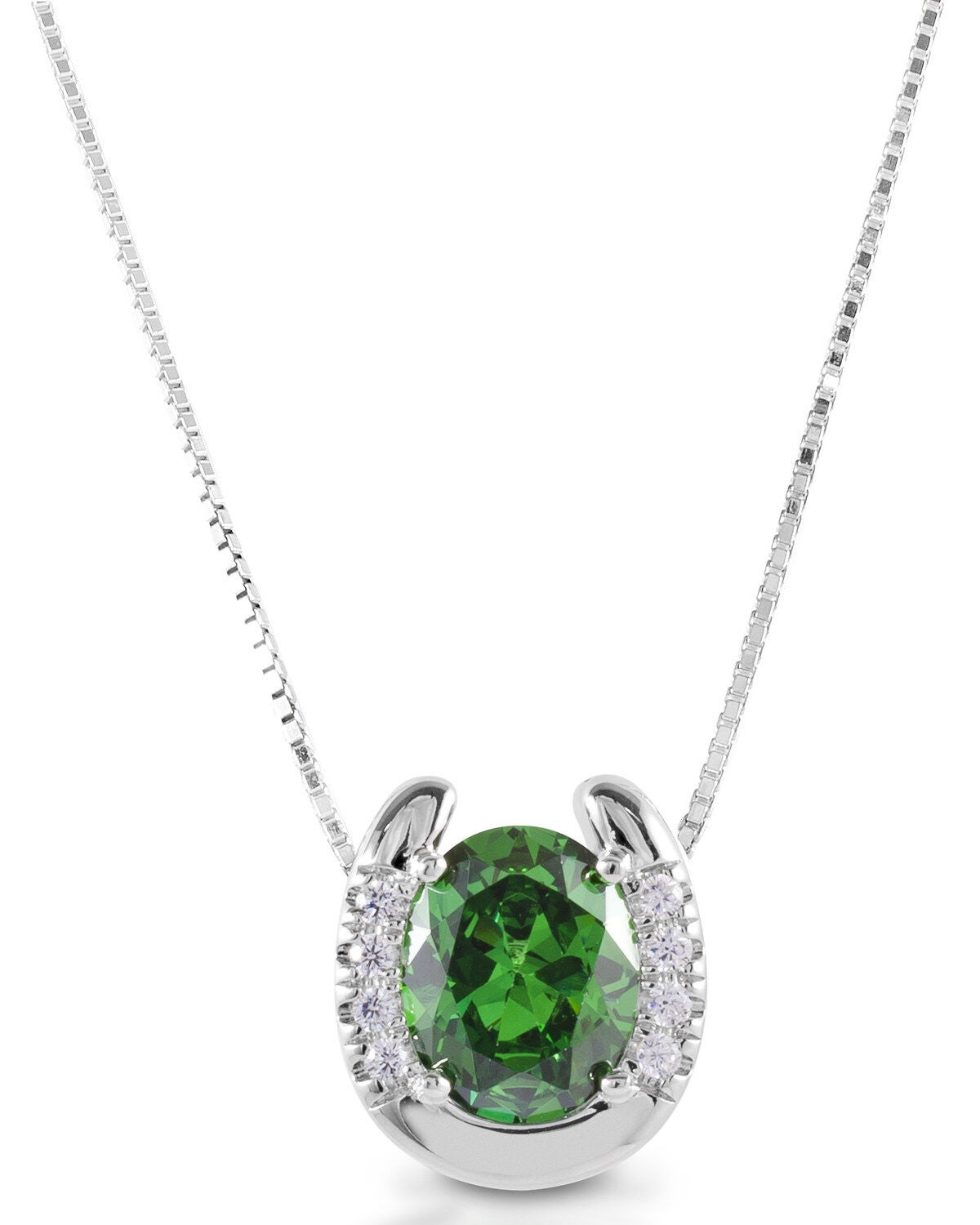 Kelly Herd Women's Green Stone Horseshoe Necklace, Silver, hi-res