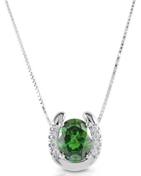 Image #1 -  Kelly Herd Women's Green Stone Horseshoe Necklace  , Silver, hi-res