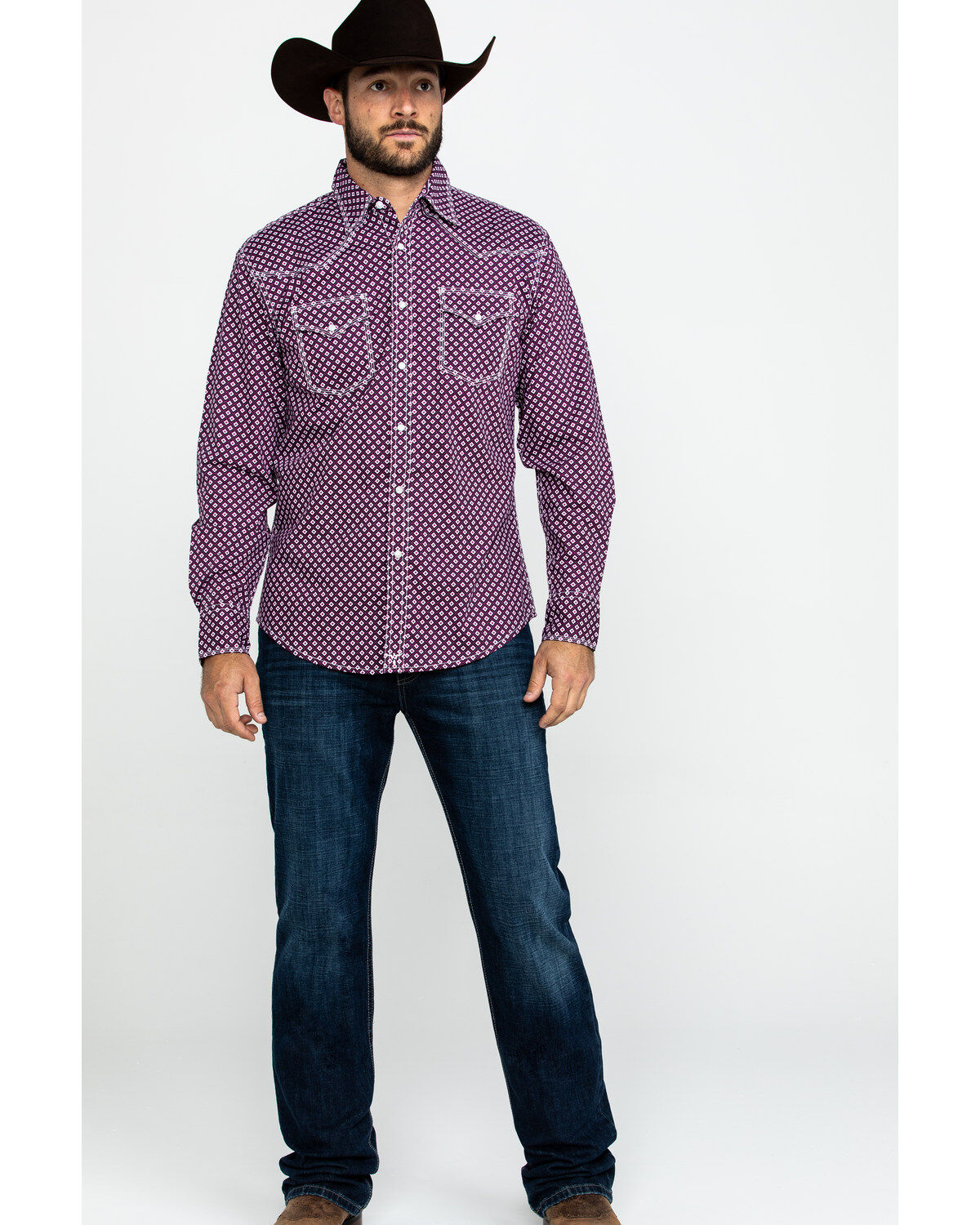 Image #6 - Wrangler 20X Men's Advanced Comfort Diamond Geo Long Sleeve Western Shirt , , hi-res
