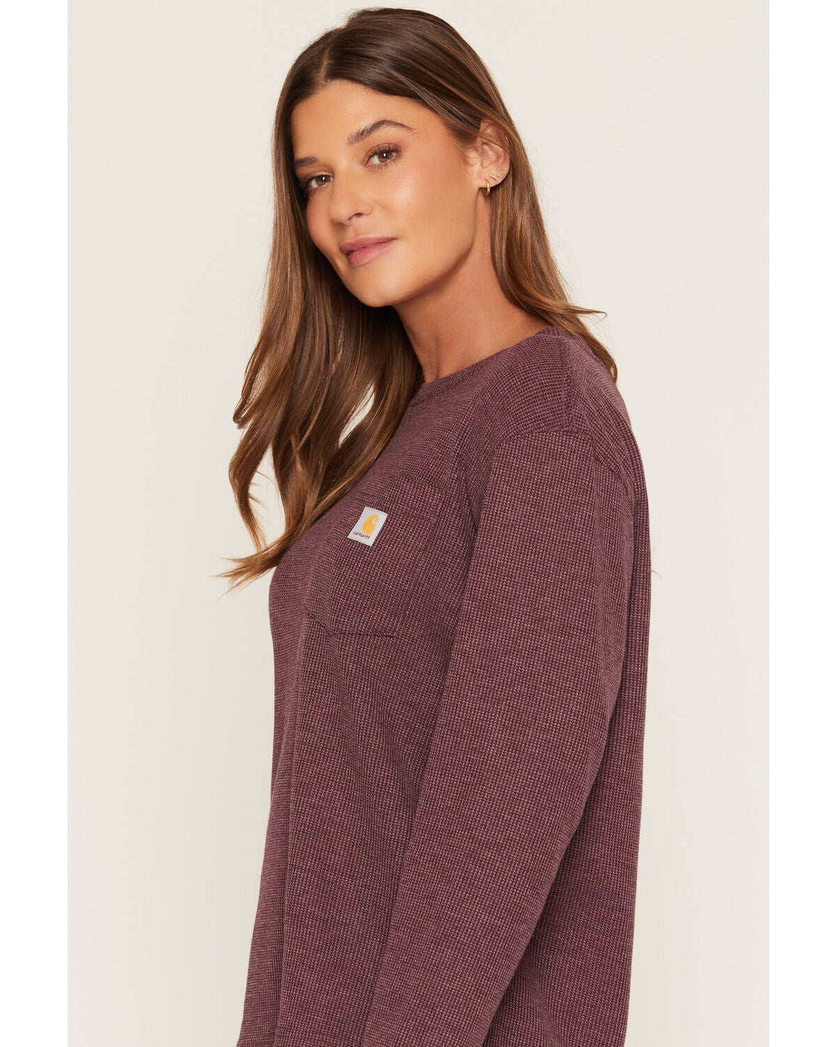 Image #2 - Carhartt Women's Waffle Knit Loose Fit Long Sleeve Work Shirt, Burgundy, hi-res