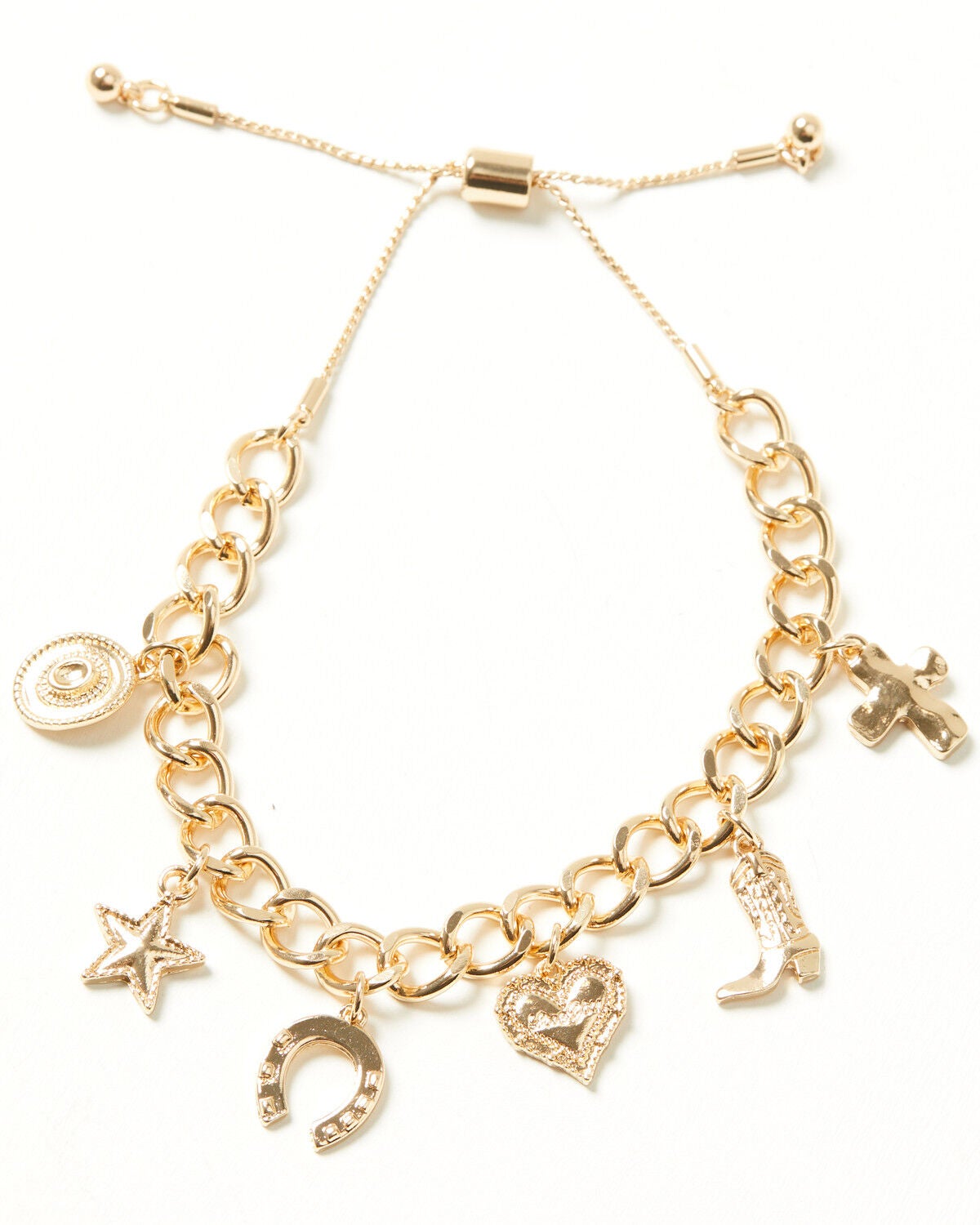 Image #1 - Shyanne Women's Western Charm Pull Tie Bracelet, Gold, hi-res