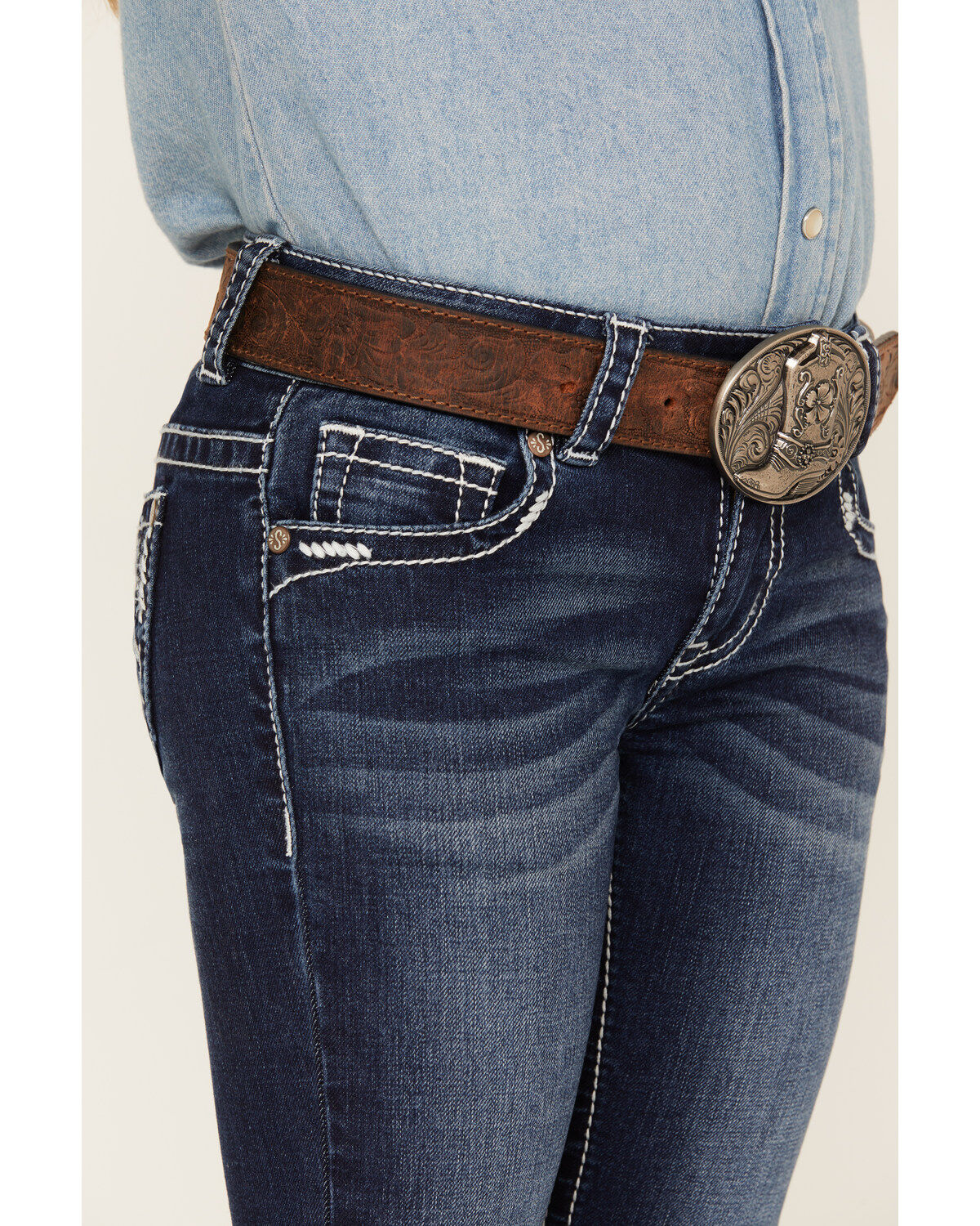 Image #2 - Shyanne Little Girls' Dark Wash Dreamcatcher Embroidered Bootcut Jeans, , hi-res