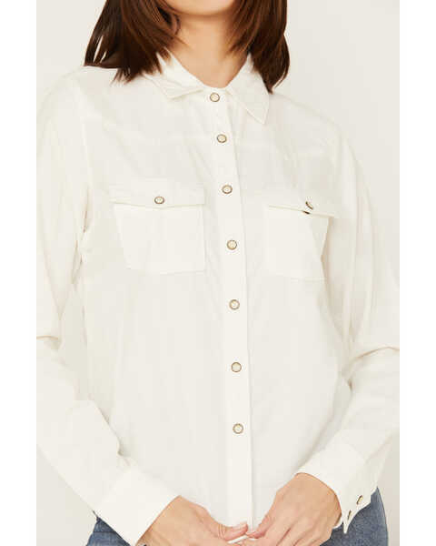 Image #3 - Cleo + Wolf Women's Pincord Button Down Long Sleeve Snap Western Shirt, Ivory, hi-res