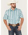 Panhandle Select Men's Serape Stripe Short Sleeve Snap Western Shirt , Aqua, hi-res