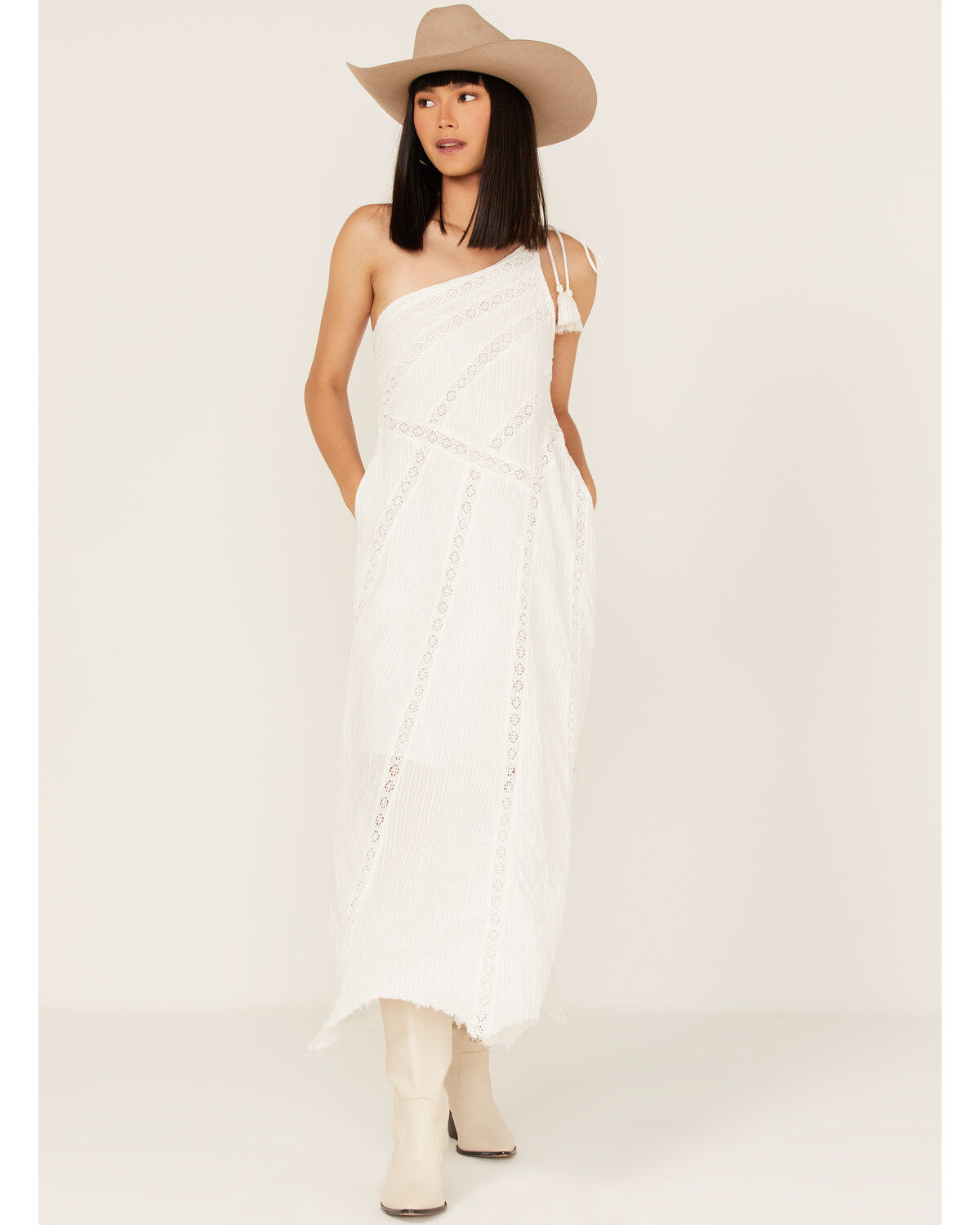Image #1 - Free People Bella One-Shoulder Midi Dress, Ivory, hi-res
